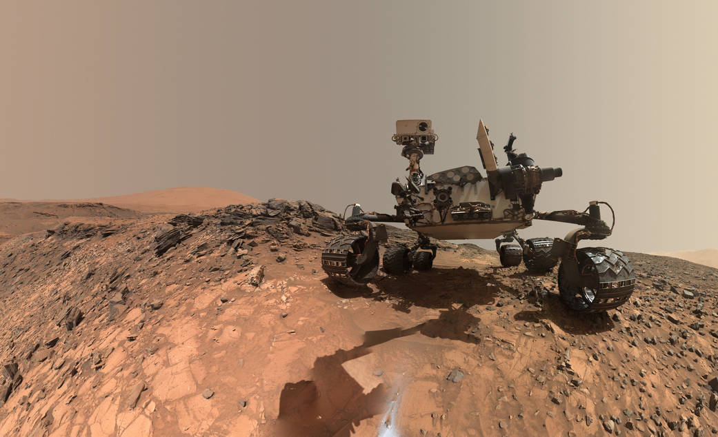 This low-angle self-portrait of NASA's Curiosity Mars rover shows the vehicle at the site from which it reached down to drill into a rock target called "Buckskin" on lower Mount Sharp. Credit: NASA